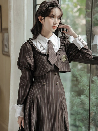 Dress Slim Middle Striped Retro Lolita