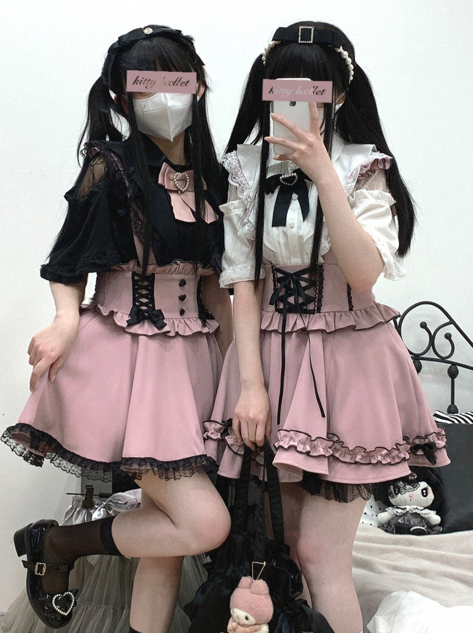 レースシアーショルダーケープマインリボンシャツ