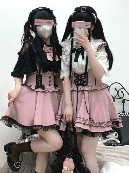 レースシアーショルダーケープマインリボンシャツ