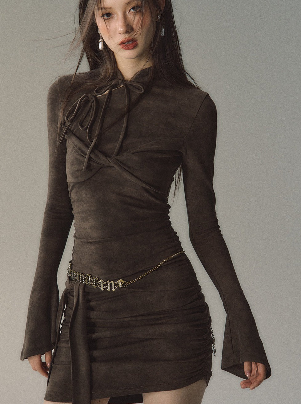 China Buckle Mid-Length Slim Dress