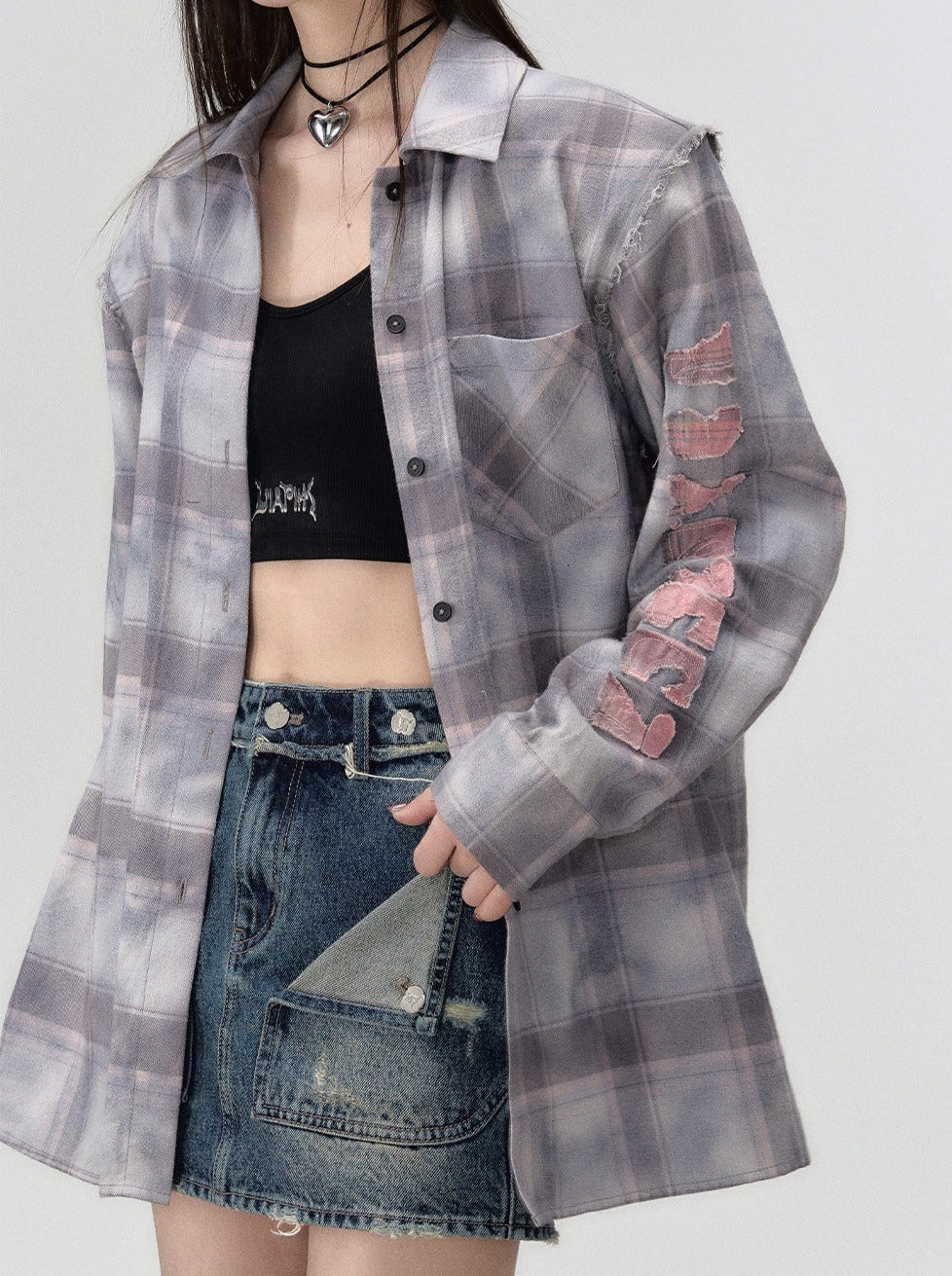 Check Shoulder Loose Silhouette Shirt