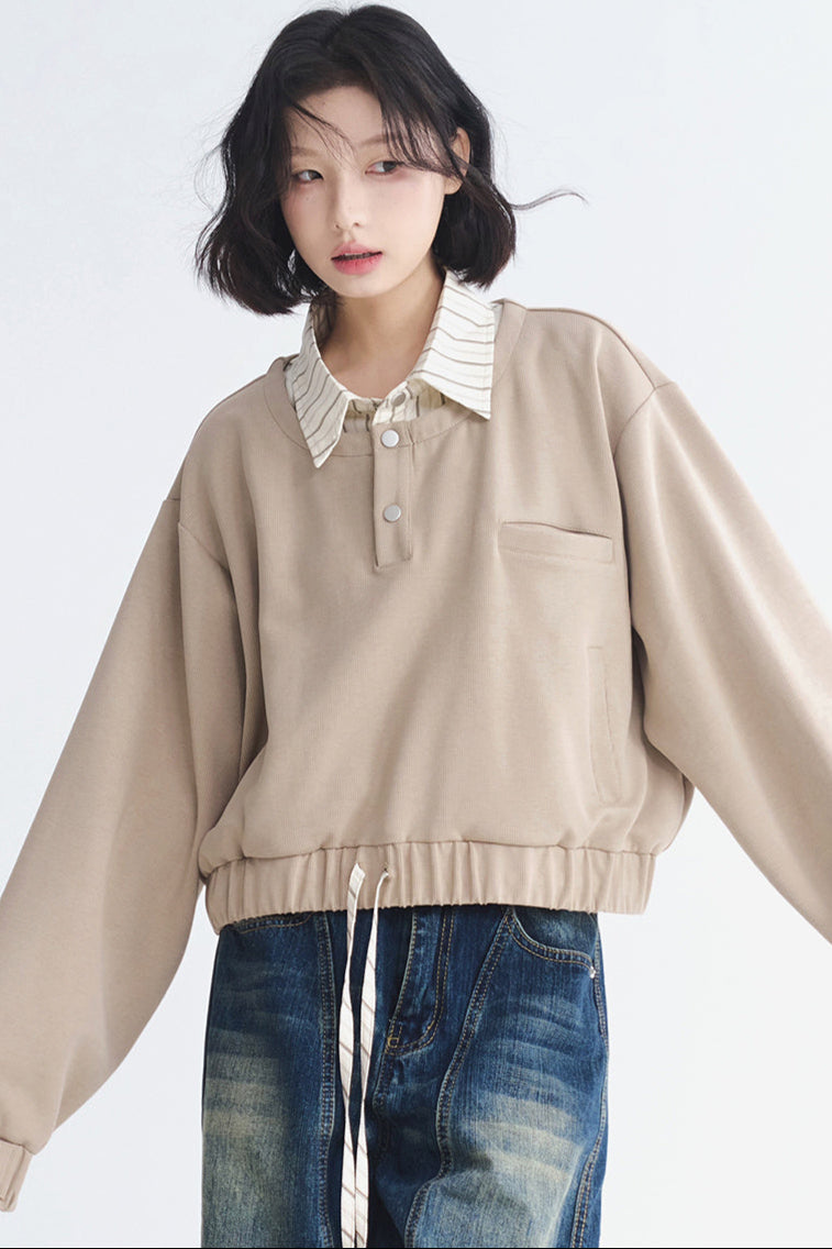 Pullover-Oberteil mit Kragen im Lagenlook