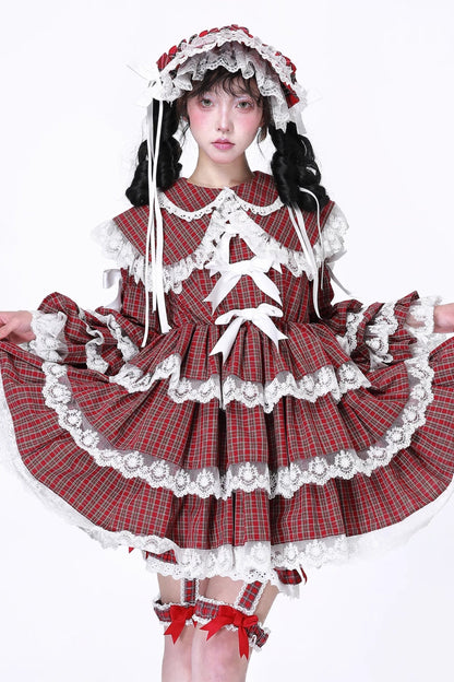 Puppe Vintage Kleid Check Retro