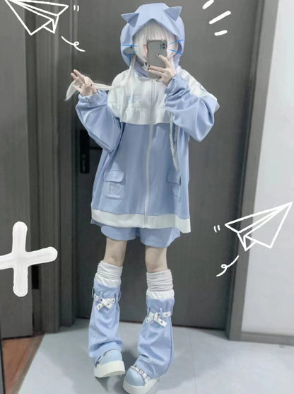Hoodie Ear Three Piece Aqua Neighborhood Cat Loose Angel Set
