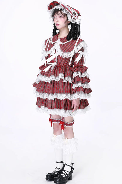 Puppe Vintage Kleid Check Retro