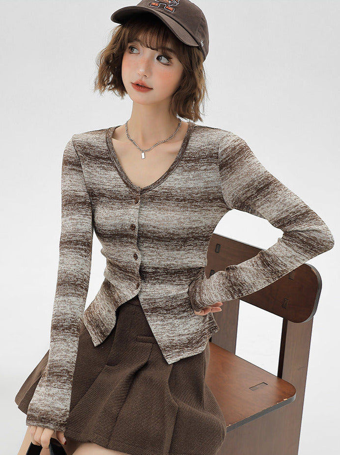 アメリカンレトロニットストライプカーディガングラデーション