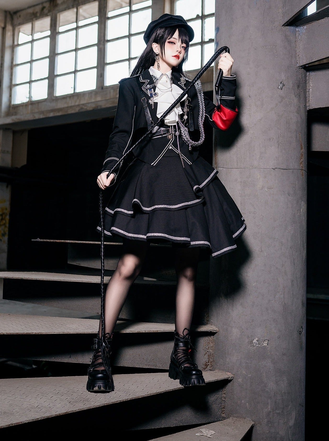 Armeerock Dunkel Asymmetrisch Militär + Uniform + Hemd Mantel