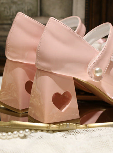 エレガントなフレンチスクエアレースリボンシューズヒールトゥロリータラブ