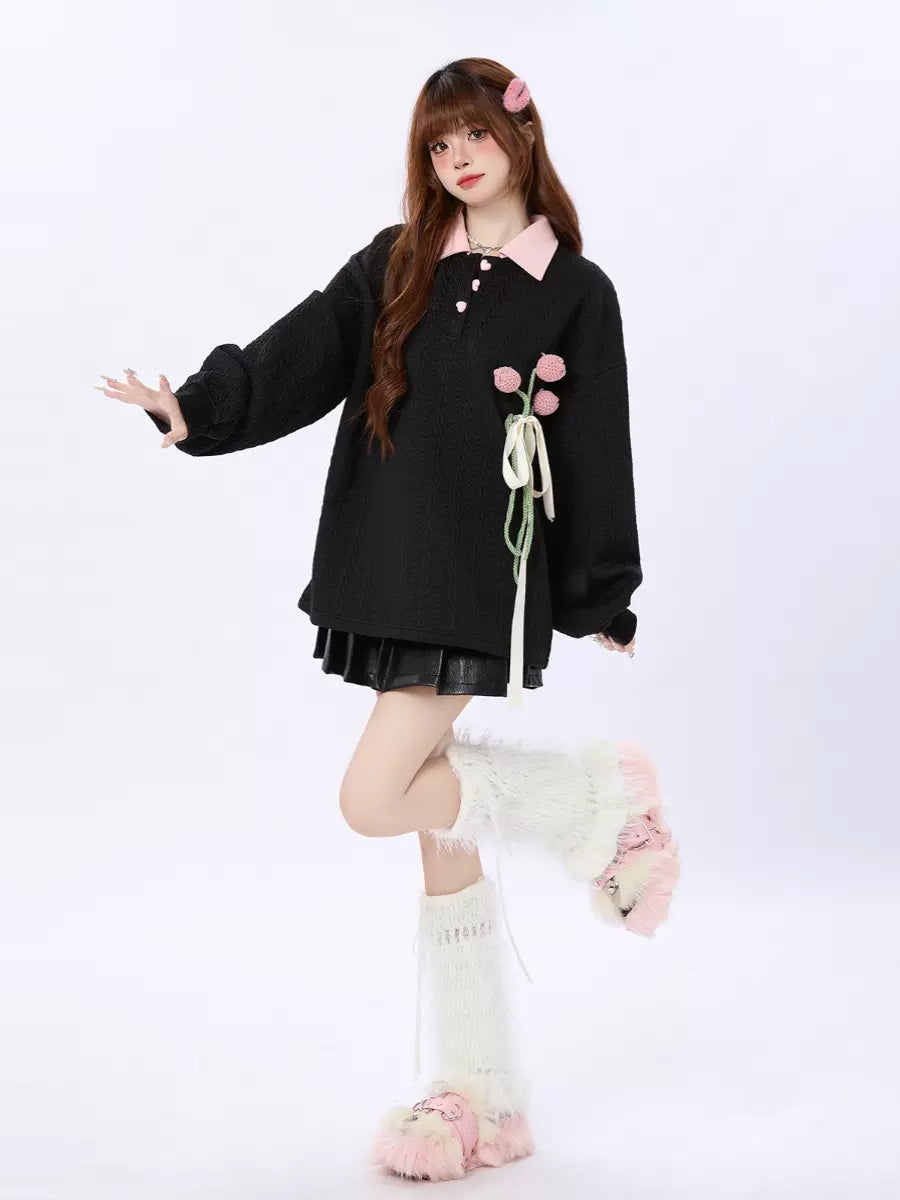 Sweatshirt mit Tulpenkragen und Polo-Strick