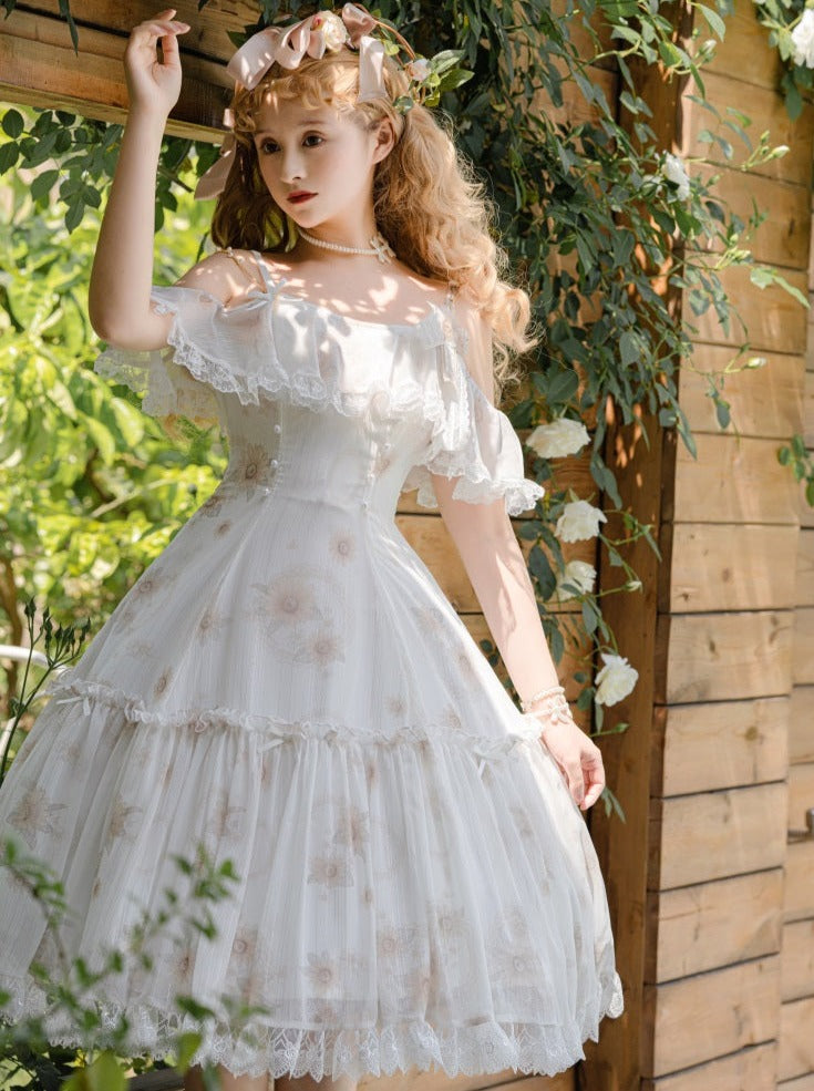 Summer Dress Lolita Flower Chiffon Pure White