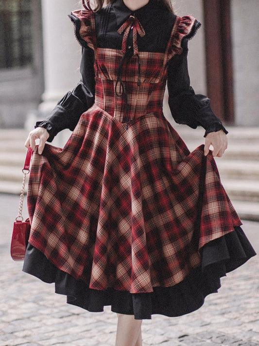 Lagenlook + Rüschen Karohemd Retro Band Elegant + Schulterkleid Anzug Rüschen Schwarz Ärmel Accessoires