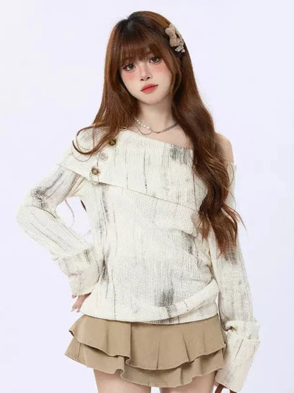 Retro Knit American Flap Off-Shoulder