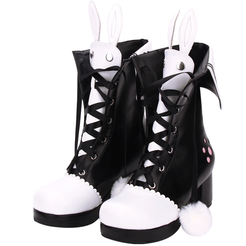 33-47 Lolita Lace Lapel Embroidered Rabbit Ears Thick Heel Lolita Boots