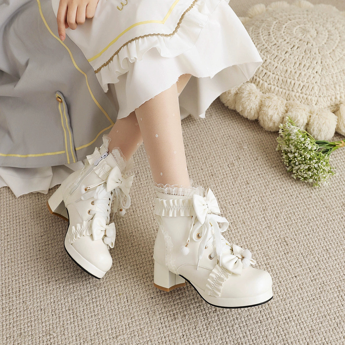 30-43 Palace Style Lolita Bow Ruffle Boots
