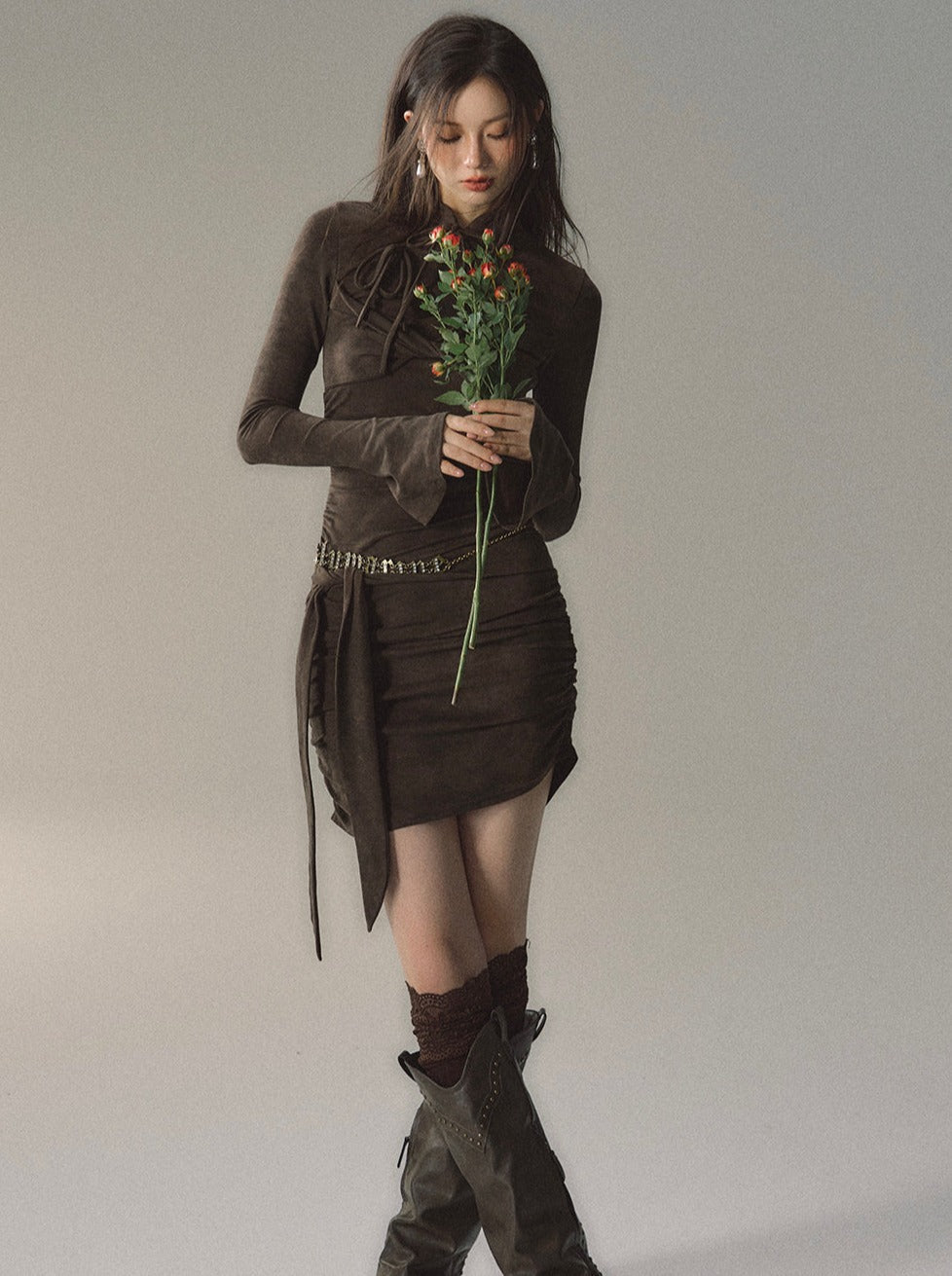 China Buckle Mid-Length Slim Dress