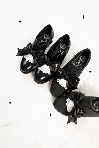 Black Waltz Gothic Lolita Velvet Mid-Heel Shoes