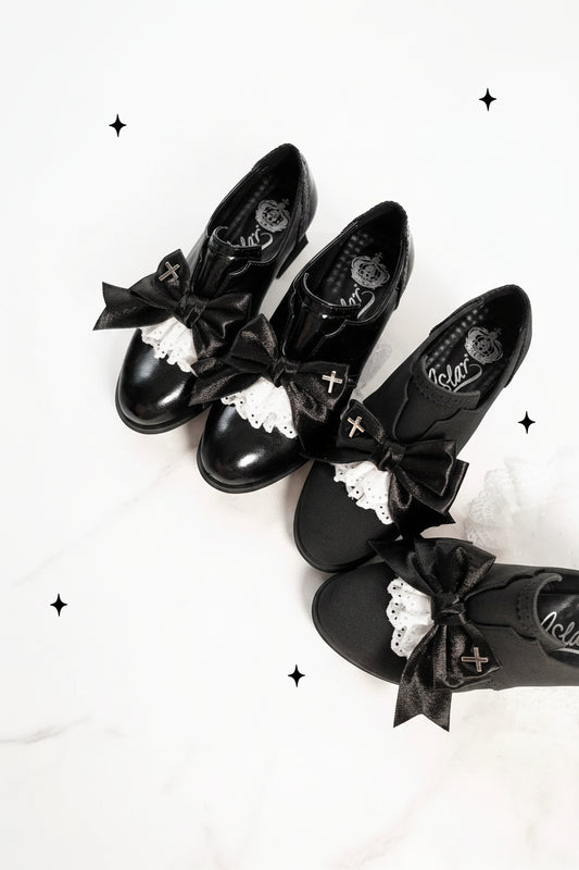 Black Waltz Gothic Lolita Velvet Mid-Heel Shoes