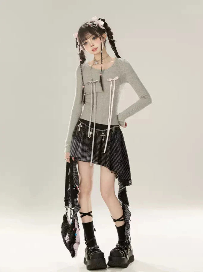 イレギュラーレースチェックスカート フリルメッシュ
