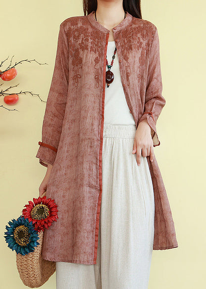 Orange Button Shirts Lose O-Ausschnitt Herbst Leinen