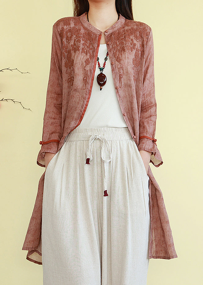 Orange Button Shirts Lose O-Ausschnitt Herbst Leinen