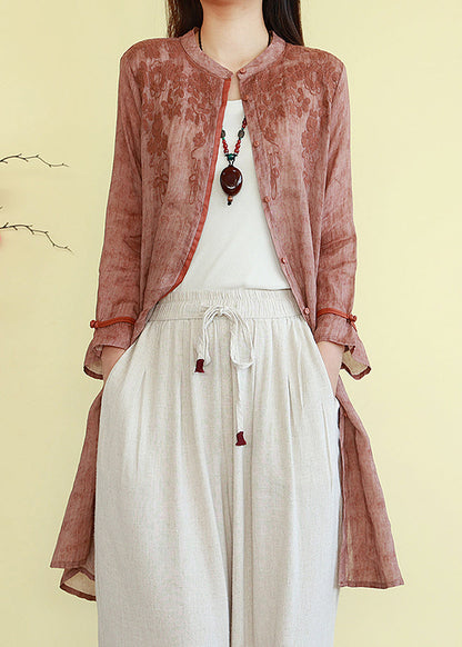 Orange Button Shirts Lose O-Ausschnitt Herbst Leinen