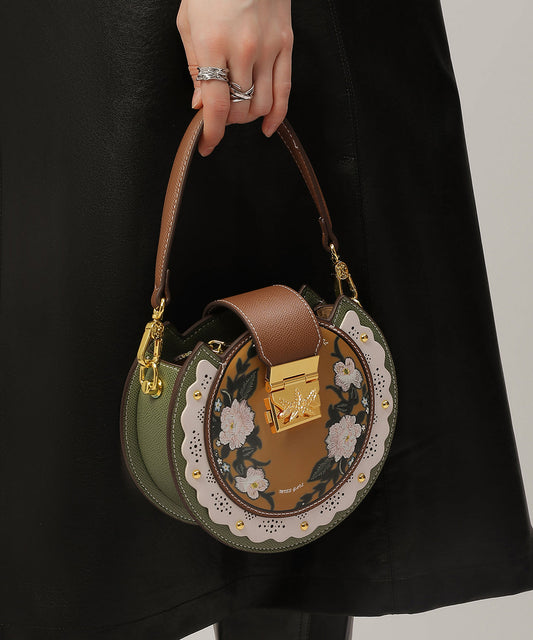 Satteltasche aus bedrucktem Kalbs-Patchwork-Leder Original Grünes Design