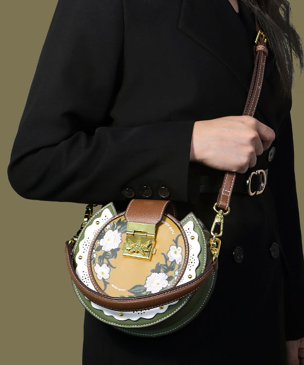 Satteltasche aus bedrucktem Kalbs-Patchwork-Leder Original Grünes Design