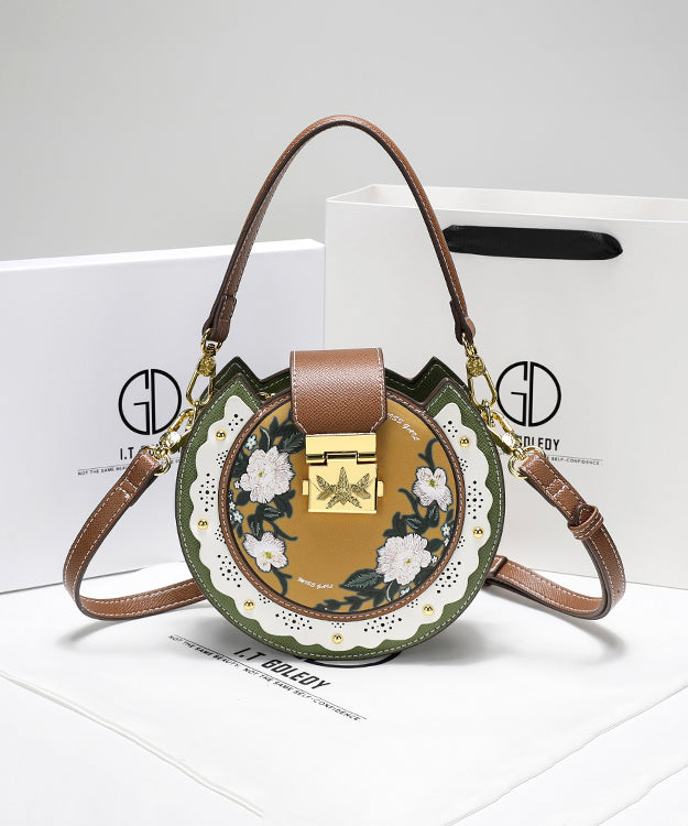 Satteltasche aus bedrucktem Kalbs-Patchwork-Leder Original Grünes Design