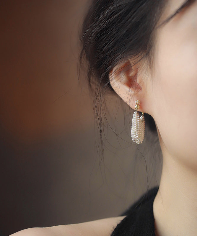 Earrings Original Overgild Design Copper Hoop White Waterfall Tassel