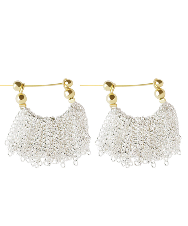 Earrings Original Overgild Design Copper Hoop White Waterfall Tassel
