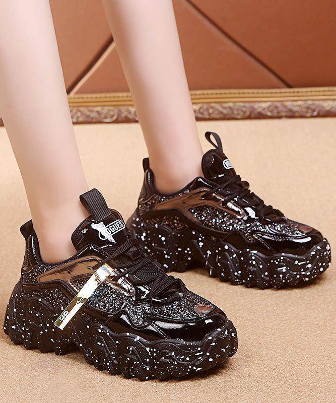 Up Red Splicing Leather Cowhide Shoes Lace Women Platform