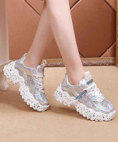 Up Red Splicing Leather Cowhide Shoes Lace Women Platform