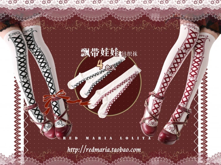 Ribbon Baby Schnürschleife Strick-Overknee-Strümpfe aus Baumwolle