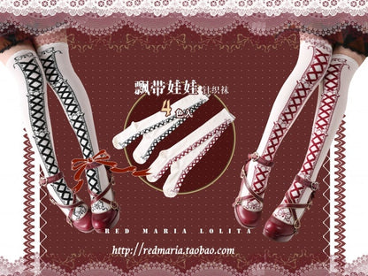 Ribbon Baby Schnürschleife Strick-Overknee-Strümpfe aus Baumwolle