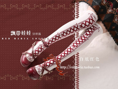 Ribbon Baby Schnürschleife Strick-Overknee-Strümpfe aus Baumwolle