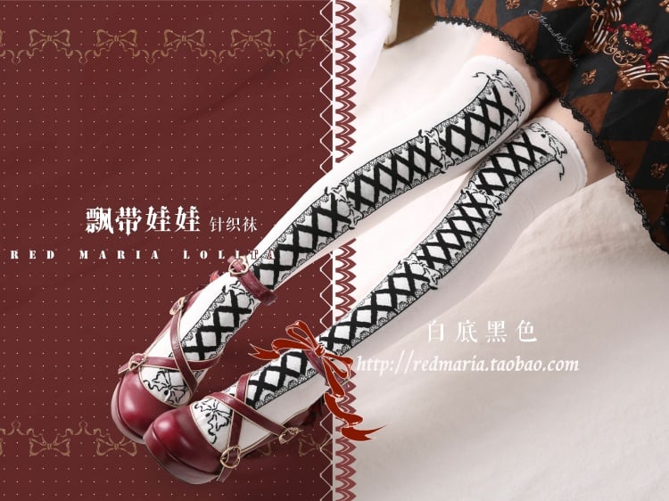 Ribbon Baby Schnürschleife Strick-Overknee-Strümpfe aus Baumwolle