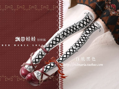 Ribbon Baby Schnürschleife Strick-Overknee-Strümpfe aus Baumwolle