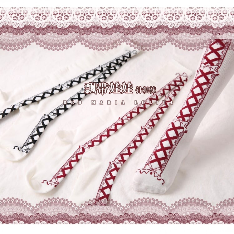 Ribbon Baby Schnürschleife Strick-Overknee-Strümpfe aus Baumwolle