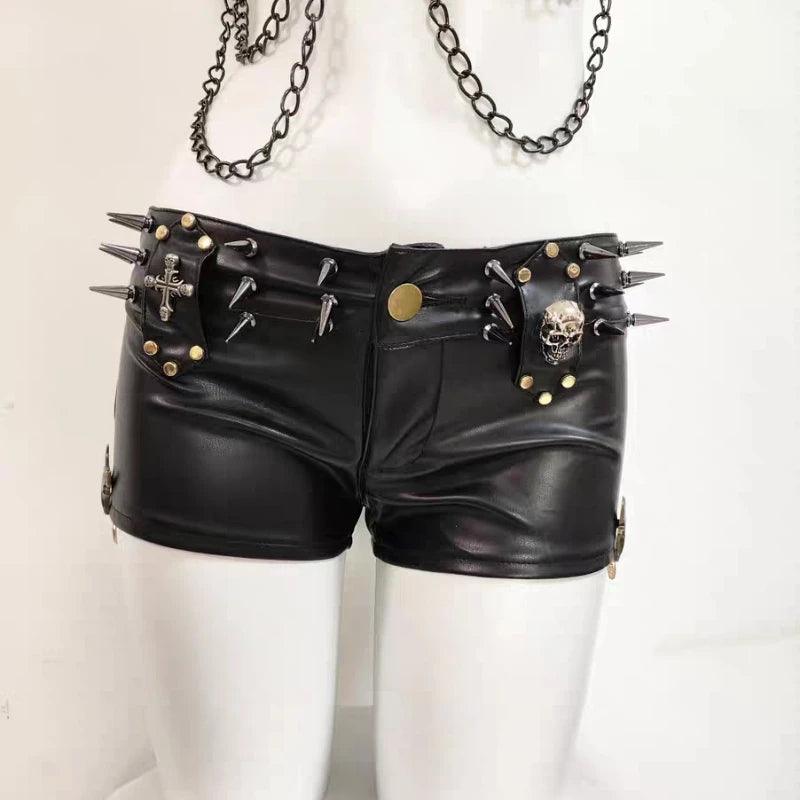 Punk Dark Y2K Rivet PU Versatile Shorts