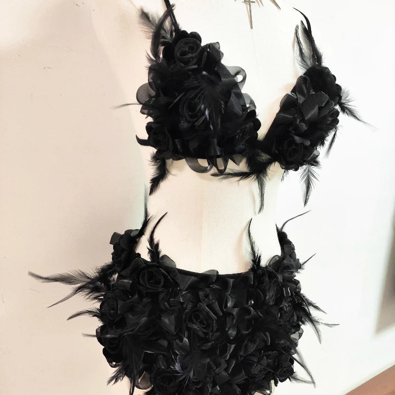 Gothic Dark Three-Dimensional Feather Flower Sling Set