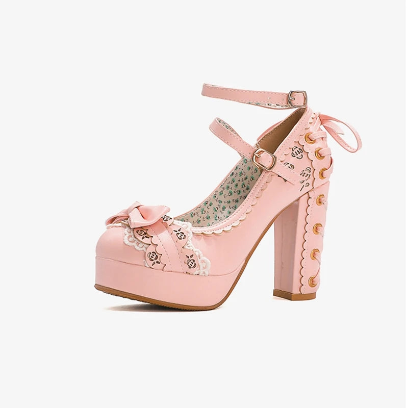 34-43 Bow Platform Cute Bow Lace Classic Lolita Shoes