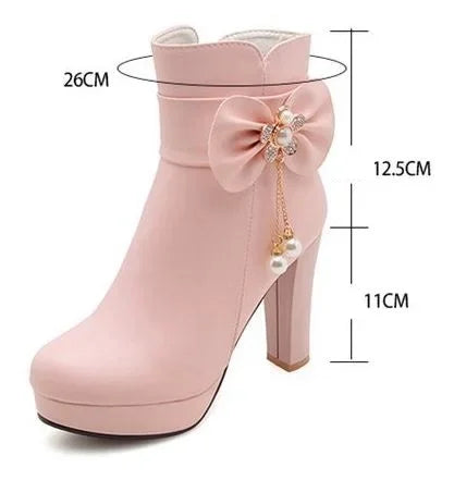 34-43 Lovely Lolita Party Wedding Butterfly-knot Bead Crystal Ankle Boots