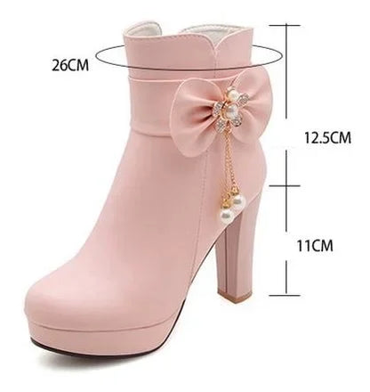 34-43 Lovely Lolita Party Wedding Butterfly-knot Bead Crystal Ankle Boots