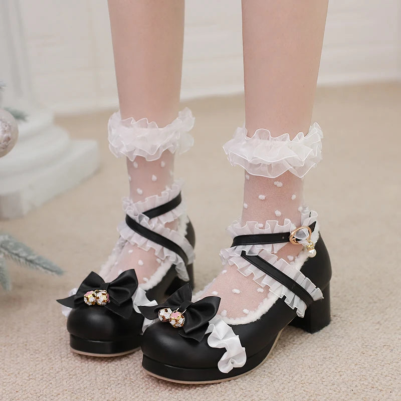 30-39 Lolita Sweet Butterfly-knot Cross Strap Pumps Lolita Shoes