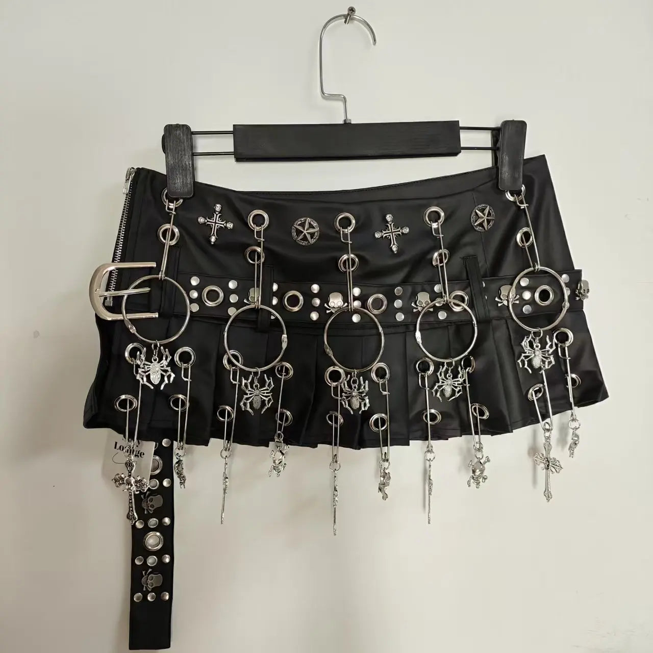 Punk Y2K Leather Short Mini Pleated Skirt