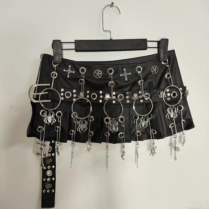 Punk Y2K Leather Short Mini Pleated Skirt