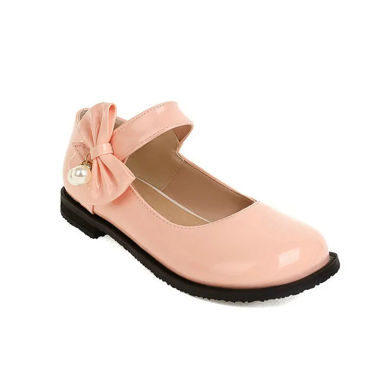 30-44 Sweet Pearl Bow Flat Heel Black Lolita Mary Jane Shoes