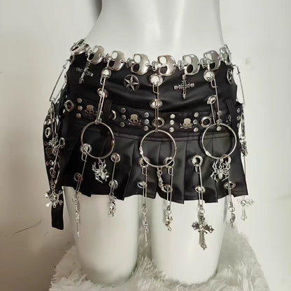 Punk Y2K Leather Short Mini Pleated Skirt