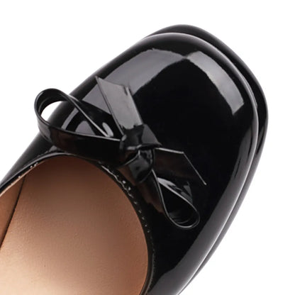 33-43 Sweet Platform Round Toe Square Heel Cross Straps Patent Leather Shoes