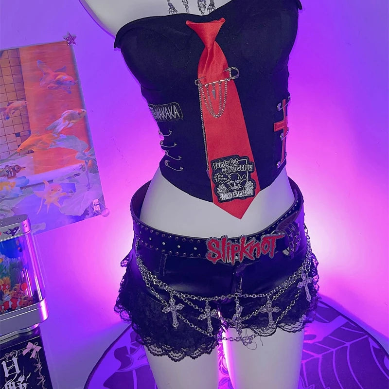 Retro Y2K Sweet Pin Tie Off-Shoulder Tube Top